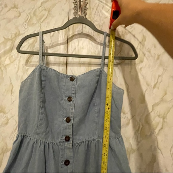 Vero Moda medium chambray blue denim button dress pockets neutral 100% cotton - Picture 9 of 10